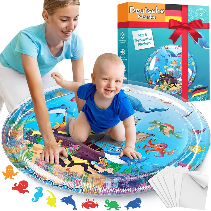NouBaby® Wassermatte-Baby BPA-frei XXL I Einzigartiges Baby-Spielzeug ab 3, 6 und 9 Monate als Wasser-Spielmatte oder Baby-Wassermatte inkl. Flicken – Bild 1