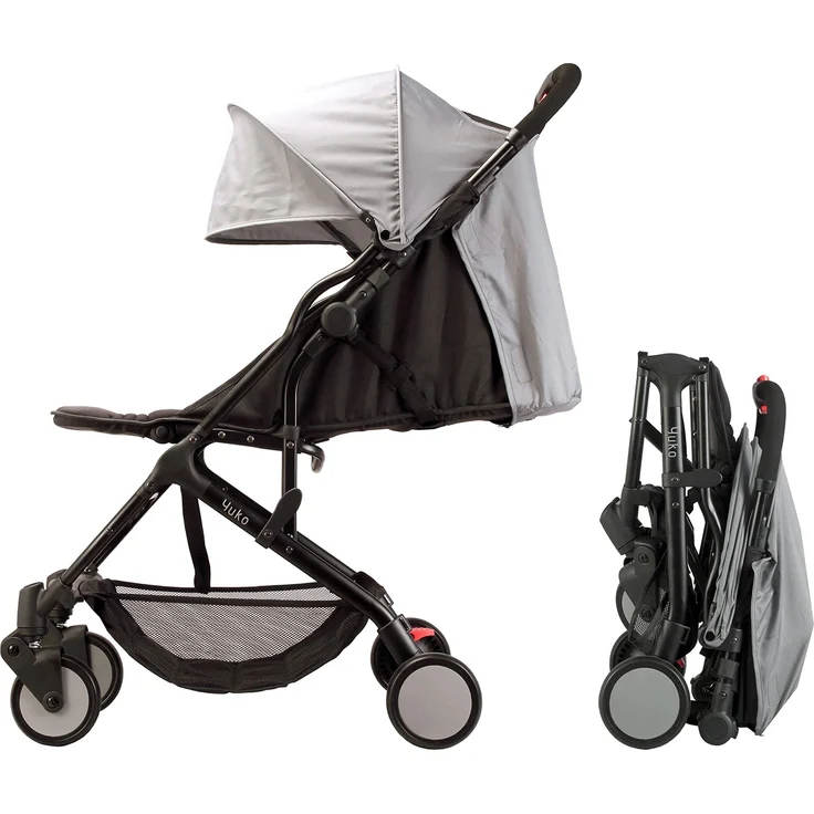 BAMBISOL - Kinderwagen Citadine YUKO² – Ultra kompakt zur Geburt – faltbar, mit einer Hand, Transporttasche (schwarz grau)
