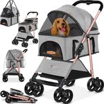 LOVPET® Hundewagen 2in1 Hundebuggy Hundebox Transporttasche, faltbar, klappbar, max. belastbar bis 20 kg, mit Netzfenstern, Regenschutzabdeckung, Hellgrau - Preisvergleich