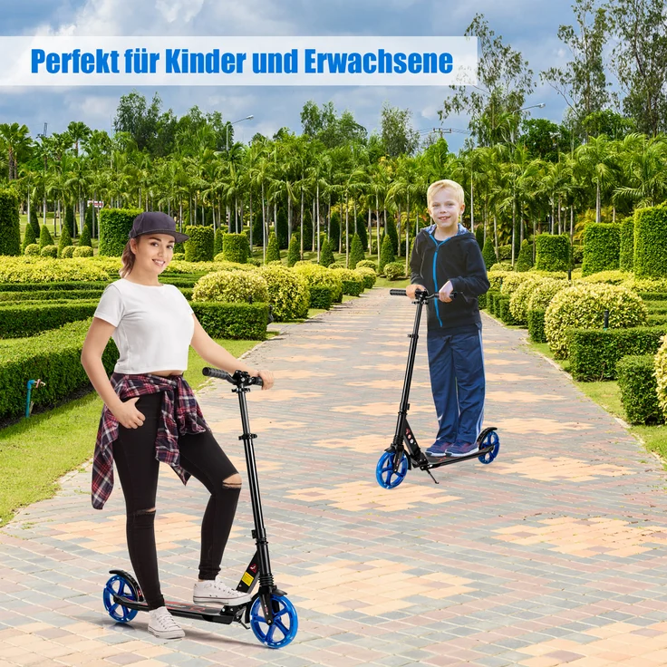 COSTWAY Cityroller mit Leuchten Scooter Roller höhenverstellbar bis 100kg belastbar inkl. Traggurt klappbar – Bild 2