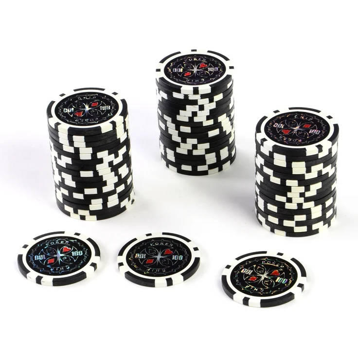 50 Poker-Chips Laser-Chips Metallkern 12g Poker Texas Hold`em Black Jack Roulette reflektierend Tokens Jetons Casino 1 Rolle Wert 1-10000 wählbar (Wert 100) – Bild 1