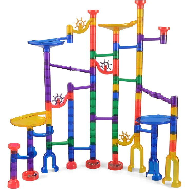 JOYIN 150 Stück Mehrfarbige Murmelbahn Marble Run Set mit 100 Bahnelementen und 50 Glasmurmeln, Kugelbahn Lernspielzeug, Bausteinspielzeug, Konstruktionspielzeug für Kinder – Bild 2