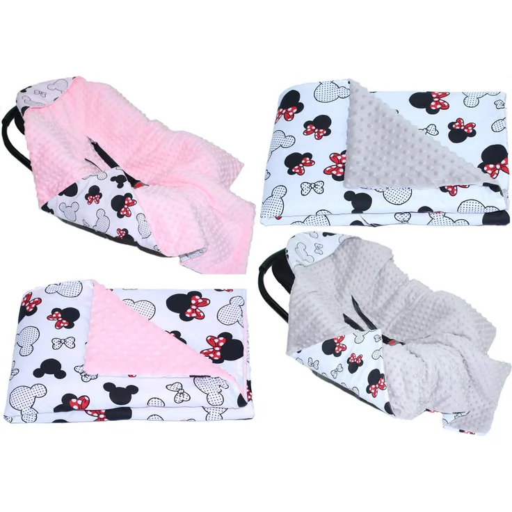 Baby Einschlagdecke MINKY MÄUSCHEN mit Kapuze 90x90 cm Babyschale Decke (Mit GRAU)