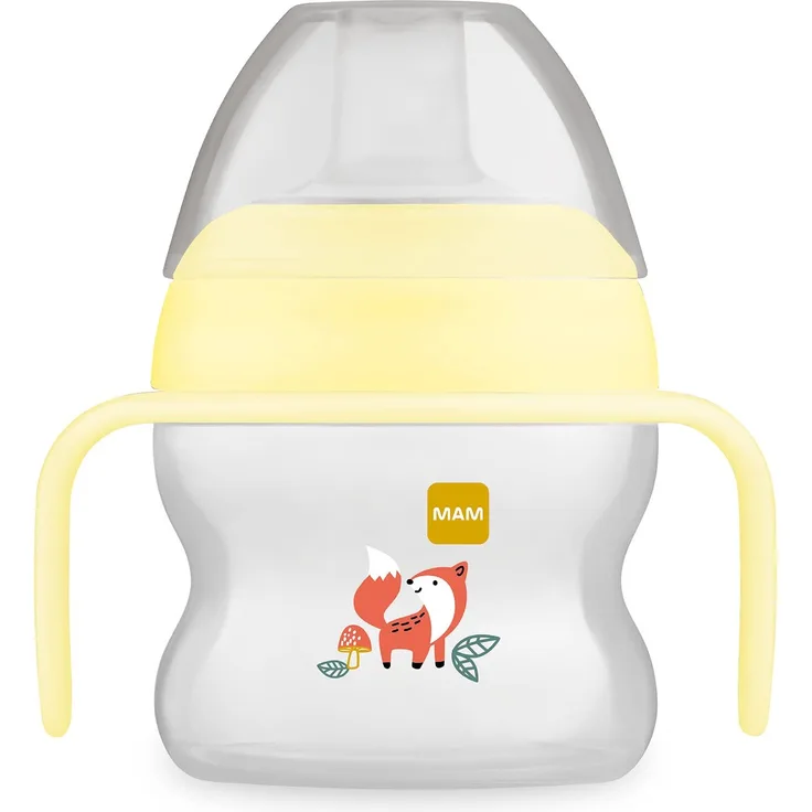 MAM Starter Cup Baby Trinklernbecher (150 ml), Trinkbecher für erste Trinkversuche, Schnabelbecher mit rutschsicheren Griffen, ab 4 Monaten, Fuchs