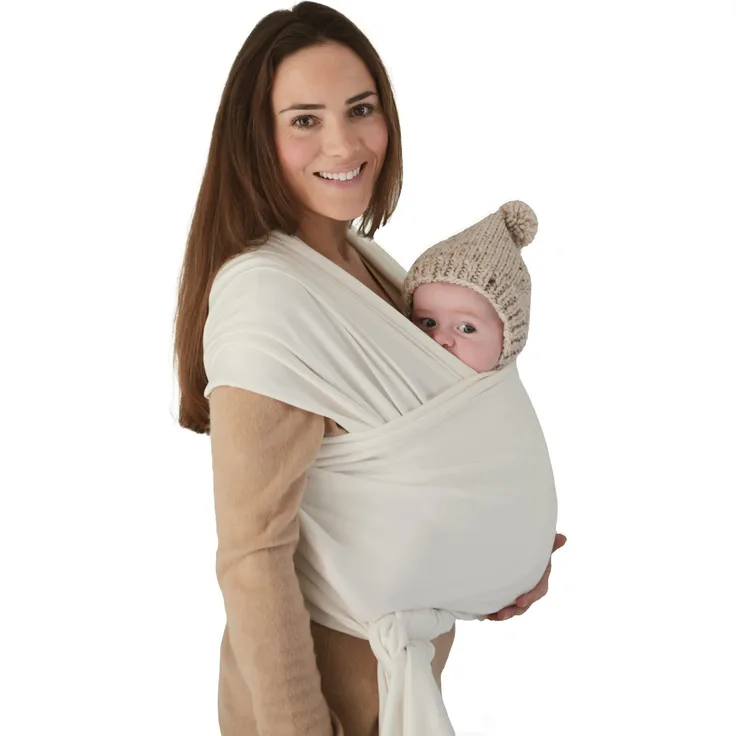 Mushie Tragetuch für Neugeborene & Babys | 100% Bio-Baumwolle | Mit einer integrierten Tasche | von 3,6 - 14,9 kg | Atmungsaktiv, um Überhitzung zu vermeiden | Ivory
