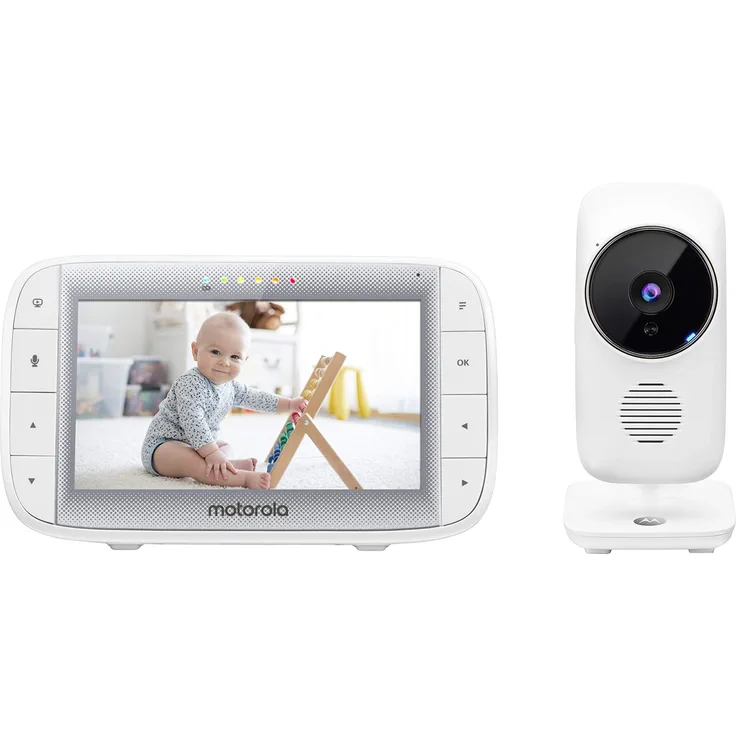 Motorola Baby MBP 485 - Babyphone mit Kamera - 5" Bildschirm - Temperatur, Mikrofon, Zoom, Schlaflieder - Weiß