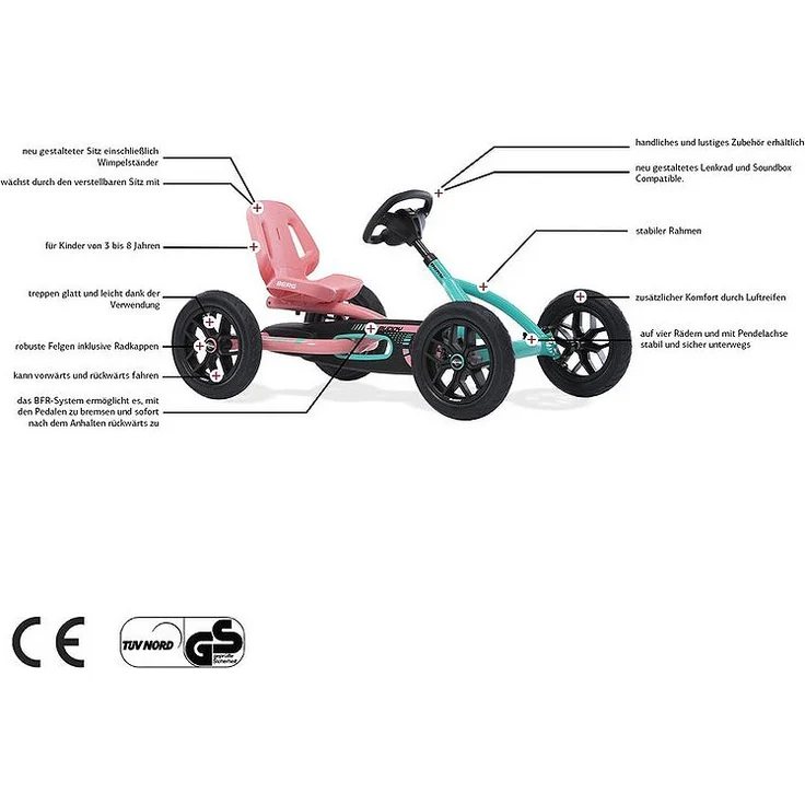 BERG 'Buddy 2. 0 Lua' Gokart, BF-R 2.0, ab 3 Jahren, 3-fach-Sitzverstellung, max. belastbar bis 50 kg, türkis/pink – Bild 6