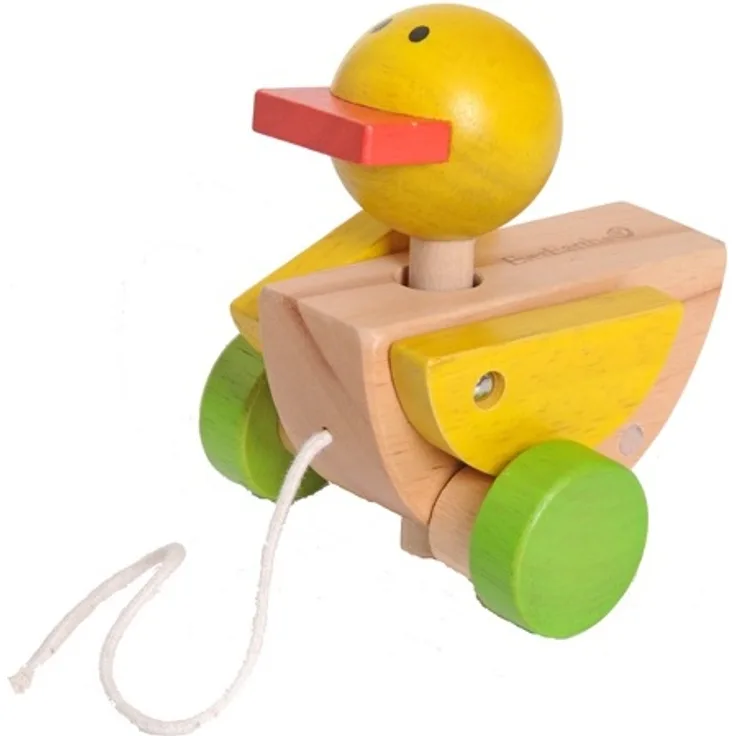 Zugtier Ente Holz gelb bewegliche Flügel 12 cm gelb