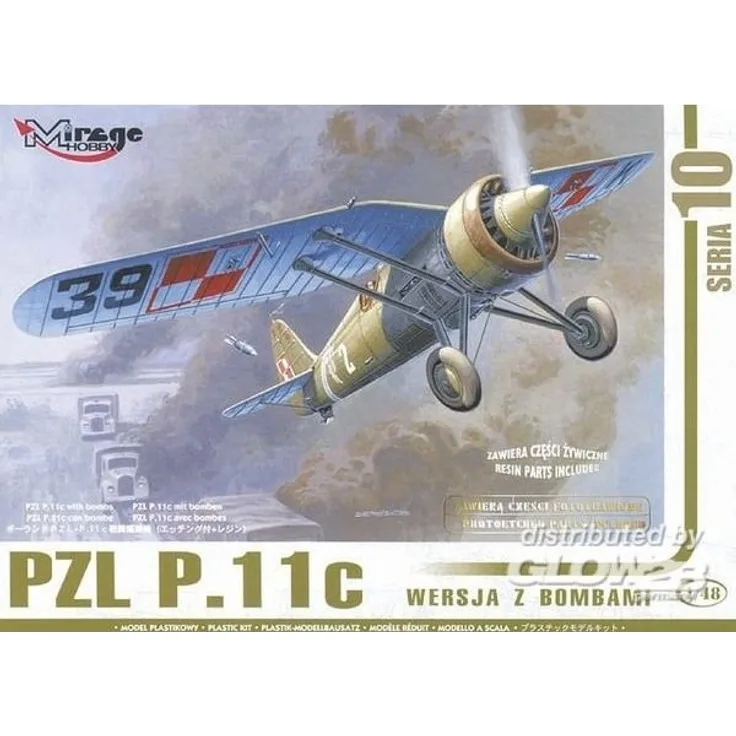 Mirage Hobby 481002 1:48 scale PZL P. 11c PZL P. 11c version with bombs plastic model kit