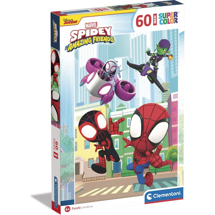 Clementoni 26476 Supercolor Marvel Spidey & His Amazing Friends-Puzzle 60 Maxi Teile Ab 4 Jahren, Buntes Kinderpuzzle Mit Besonderer Leuchtkraft, Geschicklichkeitsspiel Für Kinder