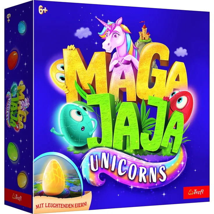 Trefl - Magajaja Unicorns - Familien-Brettspiel, leuchtende elektrische Eier und magnetische Spielsteine, Märchenwelt der Einhörner, innovatives Spiel für Erwachsene und Kinder ab 6 Jahren