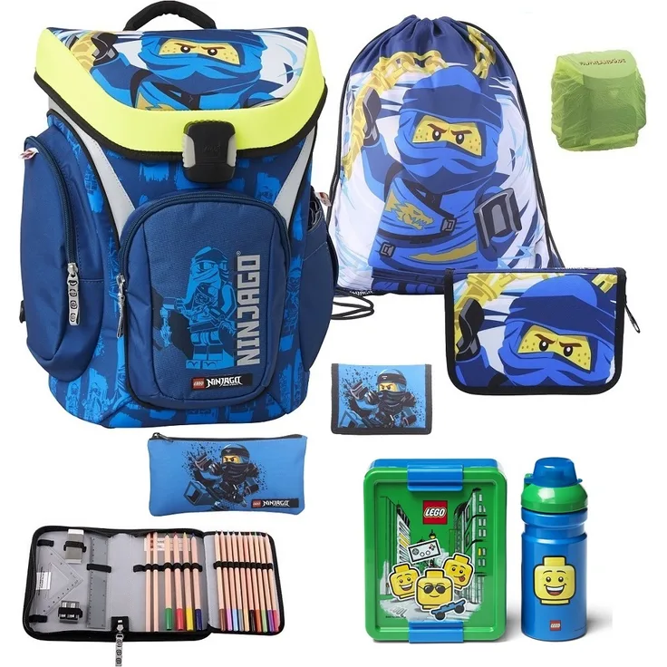 Lego Explorer Schulranzen Set 8tlg. NINJAGO JAY Ranzen 1. Klasse mit Brotdose und Trinkflasche - Preisvergleich