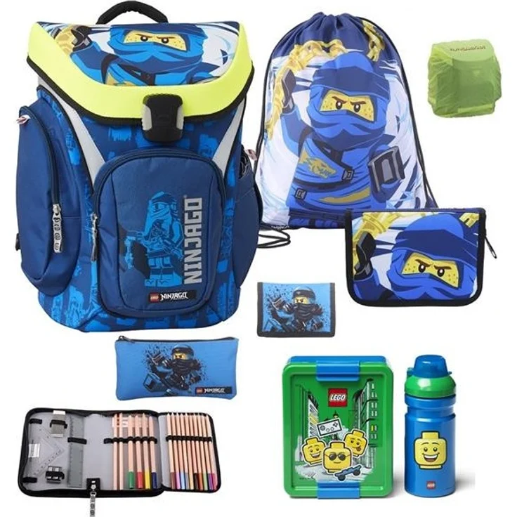Lego Explorer Schulranzen Set 8tlg. NINJAGO JAY Ranzen 1. Klasse mit Brotdose und Trinkflasche - Preisvergleich – Bild 2
