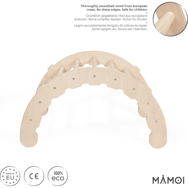 MAMOI® Klettergerüst indoor für Kinder | Kletterbogen Holz Natürliche Materialien | Triangle Gym | Wippe Holz | Triangle Gym Dreieck | Kletterdreieck für Kinderzimmer | CE | 100% ECO | Made in EU – Bild 8