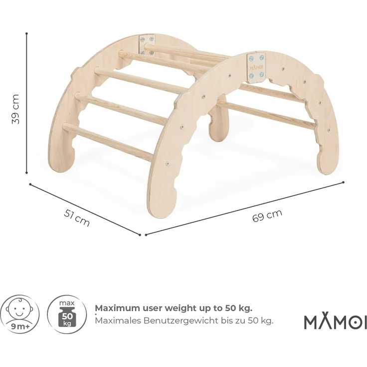 MAMOI® Klettergerüst indoor für Kinder | Kletterbogen Holz Natürliche Materialien | Triangle Gym | Wippe Holz | Triangle Gym Dreieck | Kletterdreieck für Kinderzimmer | CE | 100% ECO | Made in EU – Bild 3