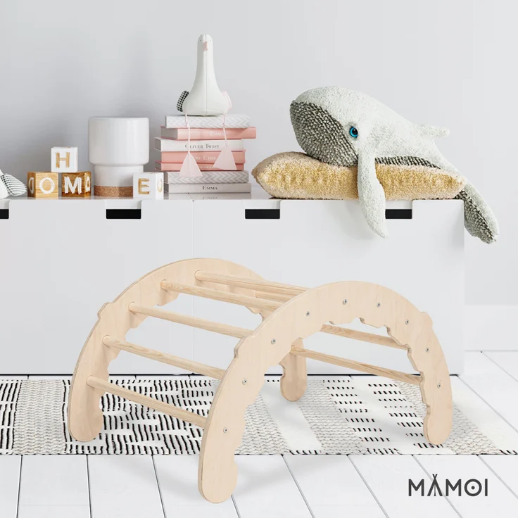 MAMOI® Klettergerüst indoor für Kinder | Kletterbogen Holz Natürliche Materialien | Triangle Gym | Wippe Holz | Triangle Gym Dreieck | Kletterdreieck für Kinderzimmer | CE | 100% ECO | Made in EU – Bild 12