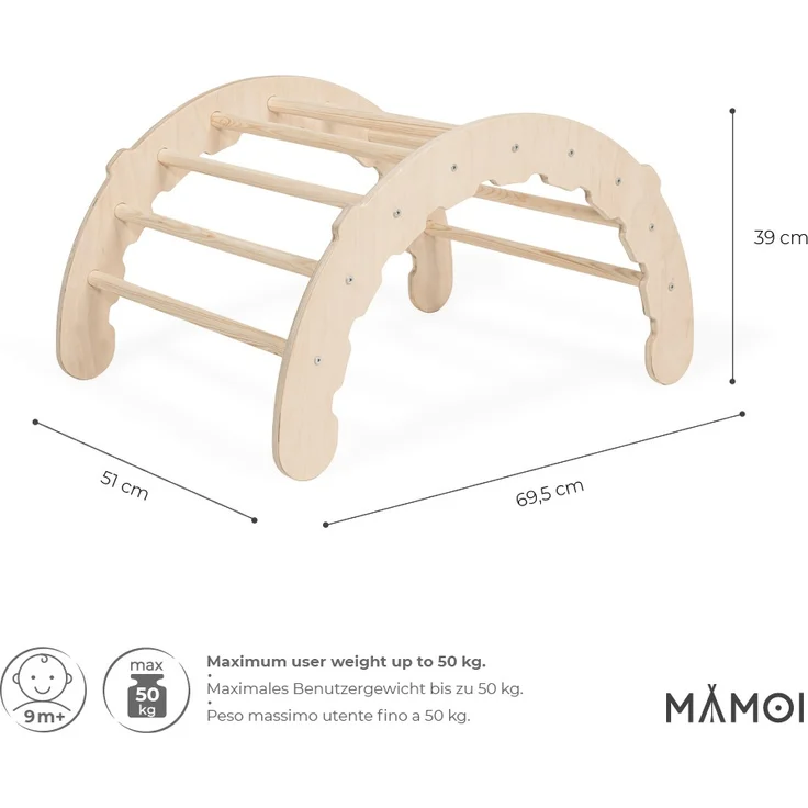 MAMOI® Klettergerüst indoor für Kinder | Kletterbogen Holz Natürliche Materialien | Triangle Gym | Wippe Holz | Triangle Gym Dreieck | Kletterdreieck für Kinderzimmer | CE | 100% ECO | Made in EU – Bild 9