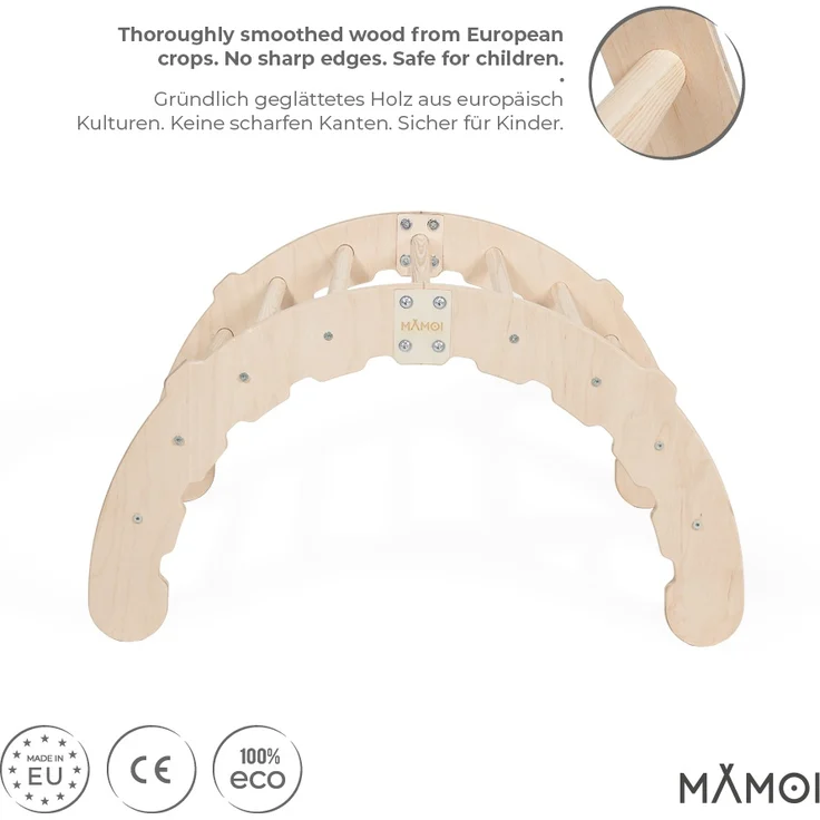 MAMOI® Klettergerüst indoor für Kinder | Kletterbogen Holz Natürliche Materialien | Triangle Gym | Wippe Holz | Triangle Gym Dreieck | Kletterdreieck für Kinderzimmer | CE | 100% ECO | Made in EU – Bild 2