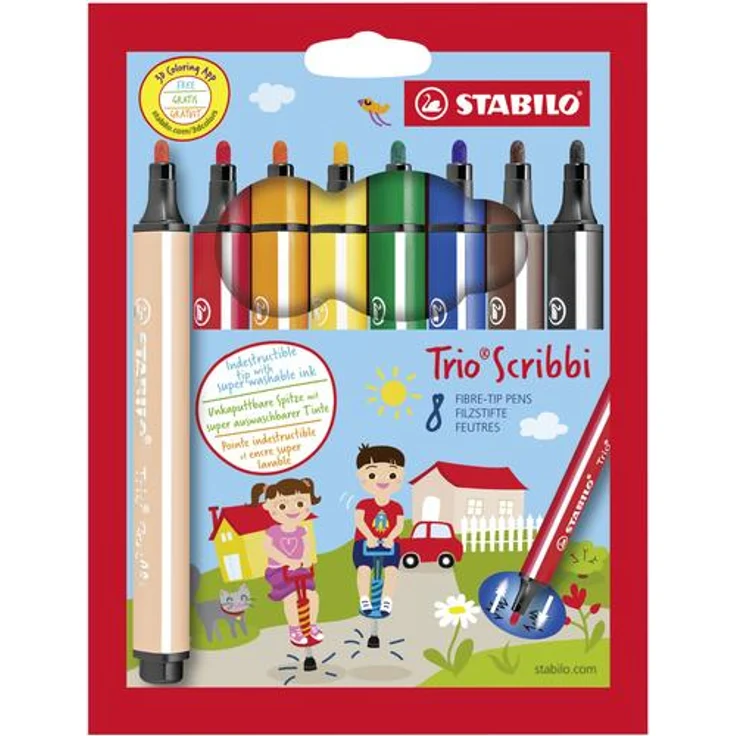Stabilo Fasermaler Trio Scribbi 8Er Etui - Gefederte Spitze – Bild 1