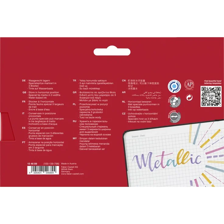 Faber-Castell Textmarker TL 46 Metallic 8er Etui (gold, silver, rose, ruby, blue, green, red, violet) – Bild 2