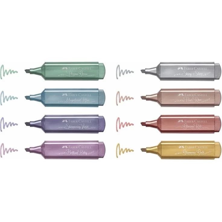 Faber-Castell Textmarker TL 46 Metallic 8er Etui (gold, silver, rose, ruby, blue, green, red, violet) – Bild 3
