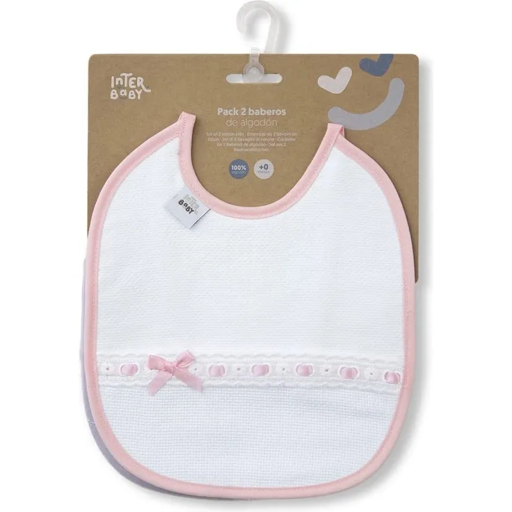 Interbaby 2er Pack Lätzchen mit Pasacints und gesticktem Streifen in rosa und grau