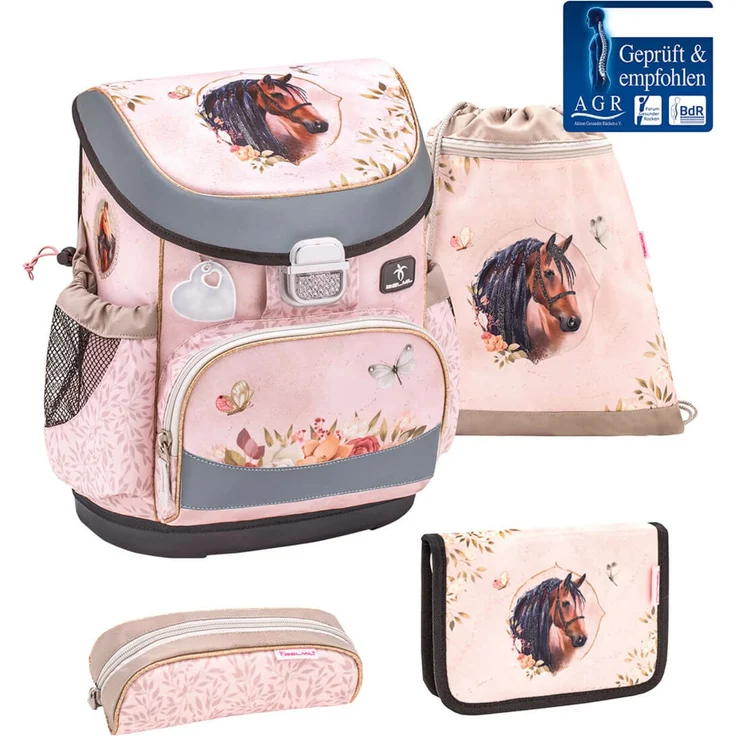 Mini-Fit Pferd Schulranzen Set 4 tlg. mit Brustgurt für Mädchen – Bild 1