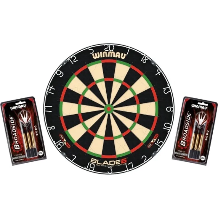 Dartboard WINMAU Original Blade 6 + 2 Steeldart Sets Broadside Brass
