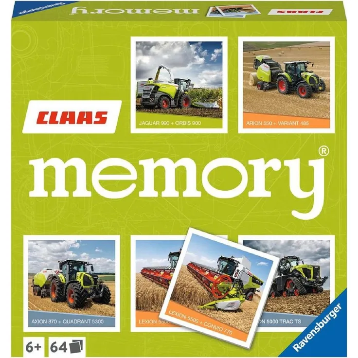 Ravensburger CLAAS memory® - 20882 - der Spieleklassiker für alle Landmaschinen Fans, Merkspiel für 2-8 Spieler ab 6 Jahren