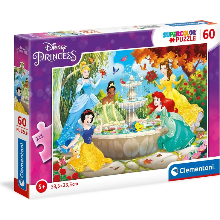 Clementoni 26064 Supercolor Princess – Puzzle 60 Teile ab 4 Jahren, buntes Kinderpuzzle mit besonderer Leuchtkraft & Farbintensität, Geschicklichkeitsspiel für Kinder