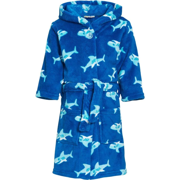 Playshoes Kinder Fleece Bademantel Hai blau | 98/104 – Bild 1
