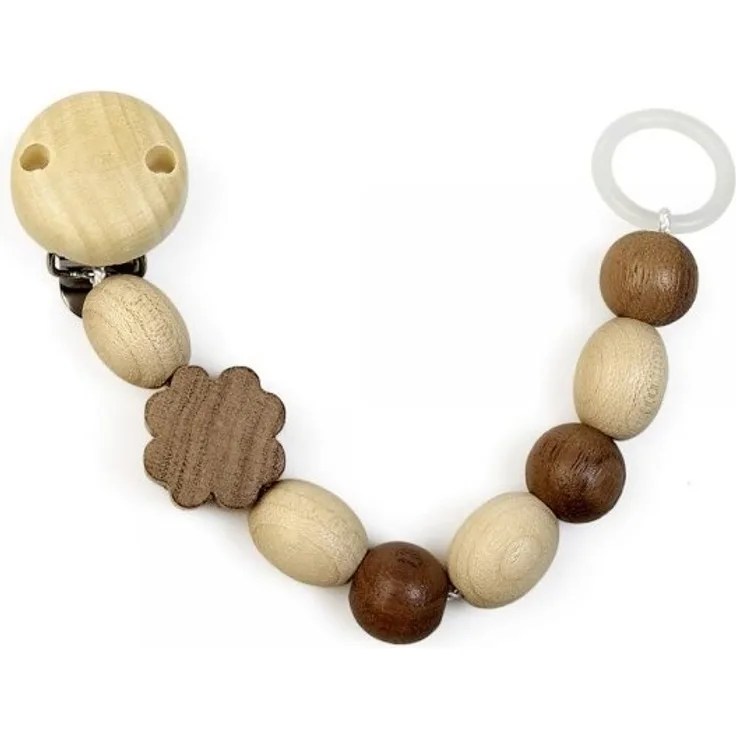 Grünspecht Holz Schnullerkette mit Silikonring Kleeblatt dunkel