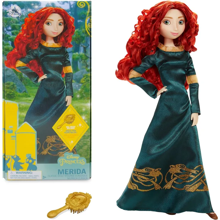 Disney Store Offizielle Merida-Puppe für Kinder, Merida – Legende der Highlands, 29 cm, vollbewegliche Puppe im grünen Kleid mit ausgearbeiteter Haarbürste, geeignet ab 3 Jahren