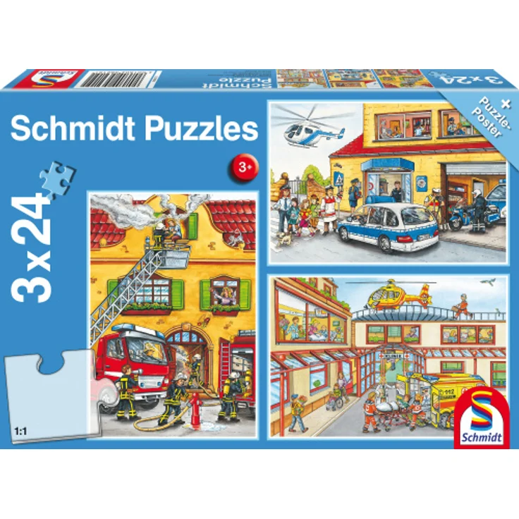 3-in-1-Puzzle Brandweer en Politie junior Karton – Bild 1