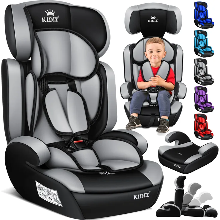 KIDIZ® Autokindersitz Kinderautositz ✓ Gruppe 1+2+3 ✓ 9-36 kg 5-Punkt-Sicherheitsgurt, Autositz, Kindersitz, Einstellbare Kopfstütze | Mitwachsende Sitzerhöhung 1-12 Jahre, Stabil und Sicher Grau - Preisvergleich