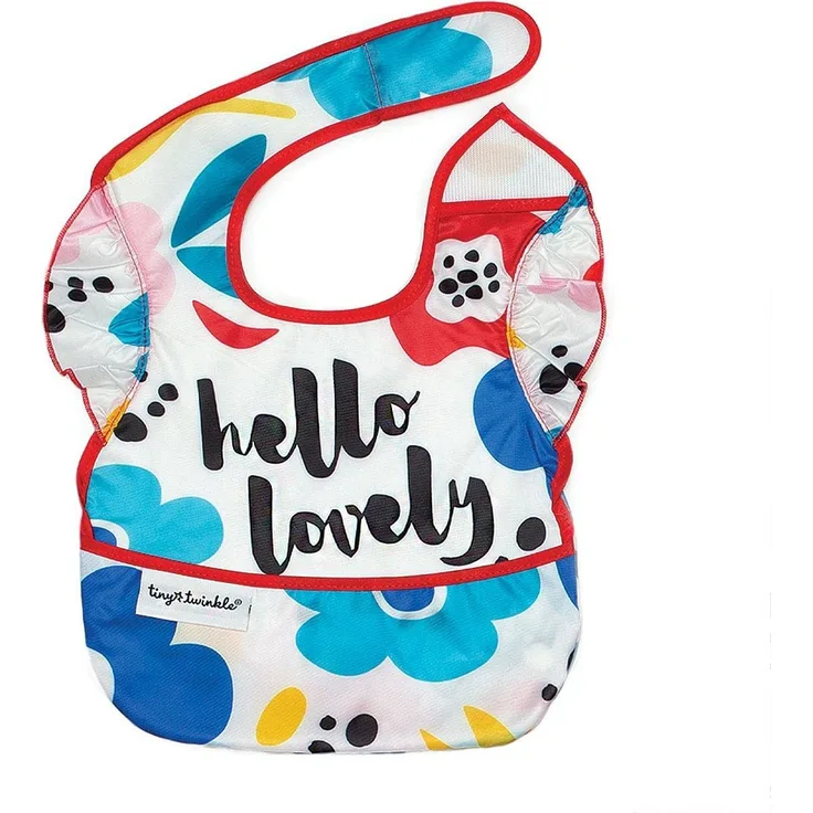 Tiny Twinkle EBR-08 Lätzchen aus Repeltex, wasserdicht, mit Tasche und Ruffle Hello Lovely – 80 g