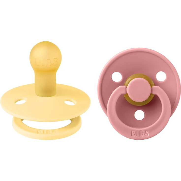 BIBS Colour Schnuller 2er-Pack, BPA-frei, Kirschform Nippel. Naturkautschuk/Latex, Hergestellt in Dänemark. 0-6 Monate (2er Pack), Pale Butter/Dusty Pink – Bild 1
