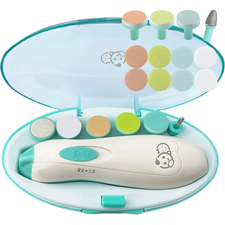 Royal Angels - Baby Nagelknipser 20 in 1 | Sicherer elektrischer Baby Nagelschneider, Baby-Nagel-Dateikit, zusätzliche Ersatzköpfe, neugeborene Kleinkindzehen und Fingernägel (Grün)