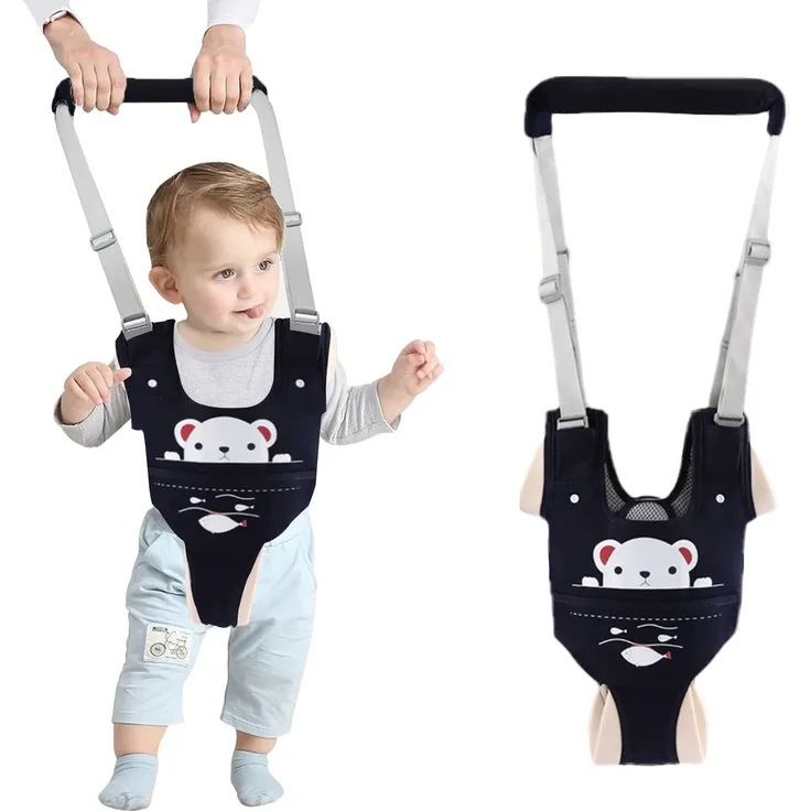 Lauflernhilfe Gehhilfe für Baby, IULONEE Babylauflern Hilfe Einstellbar Stehen Gehen Lernen Helfer mit Abnehmbar Lätzchen für 9-24 Monate Kinder zu Fuß(Dunkelblau)
