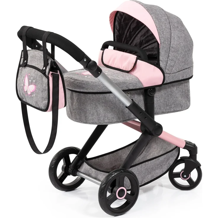 Bayer Design Kombi-Puppenwagen Xeo Schmetterling grau rosa – Bild 1
