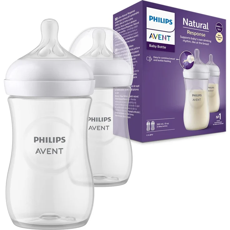 Philips Avent Babyflaschen Natural Response – 2x Babyflaschen, 260 ml, für Neugeborene ab 1 Monat, BPA-frei (Modell SCY903/02) – Bild 1