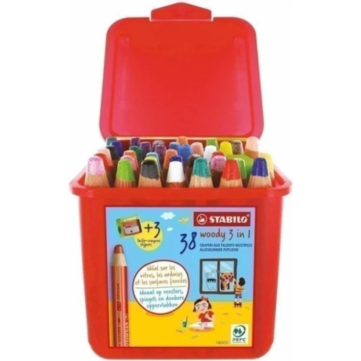 Buntstift, Wasserfarbe & Wachsmalkreide - STABILO woody 3 in 1 - 38er Pack mit Spitzer und Pinsel - mit 38 verschiedenen Farben – Bild 6