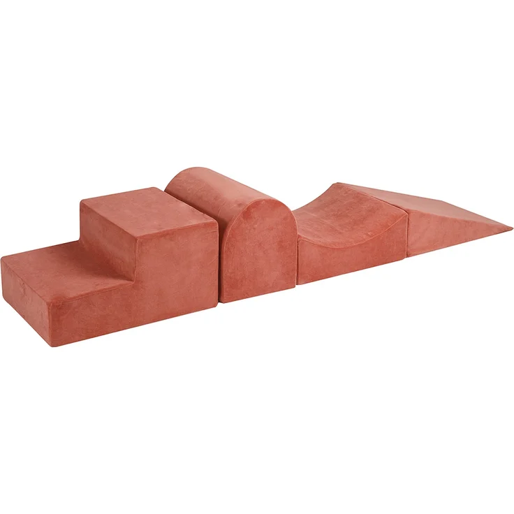 MEOWBABY Schaumstoff Bausteine für Kinder - Baby 4 Elemente Softbausteine Spielplatz 195x45cm, Samt, Marsala-Rot