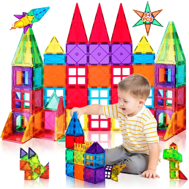 Magnetische Bausteine 64 Teile Magnetspielzeug Magnete Bauklötze Baukasten Kinder Magnetbausteine Perfekt für den Einsatz zu Hause, in Schulen, fürJungen und Mädchen 3 4 5 6 7 8 Jahre alt – Bild 1