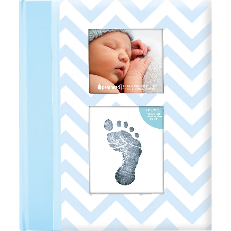Pearhead P62201 Chevron Babybuch mit Clean Touch Stempelkissen, blau (Texte auf Englisch) – Bild 1