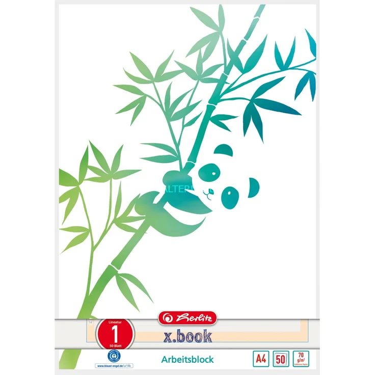 Herlitz Arbeitsblock A4 GREENline 50 Blatt Lineatur 01 Motiv Panda College