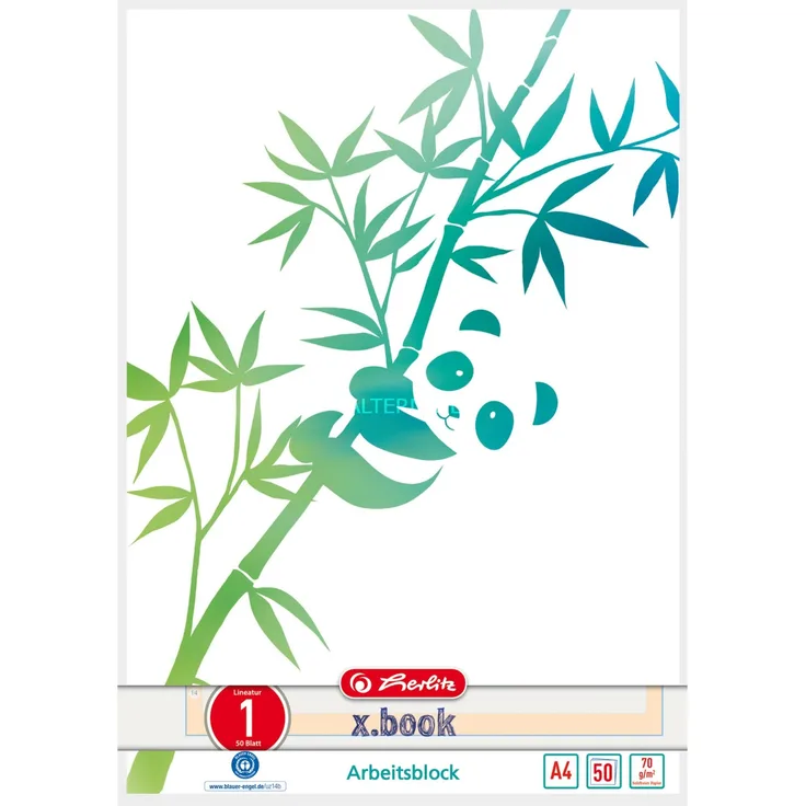 Herlitz Arbeitsblock A4 GREENline 50 Blatt Lineatur 01 Motiv Panda College