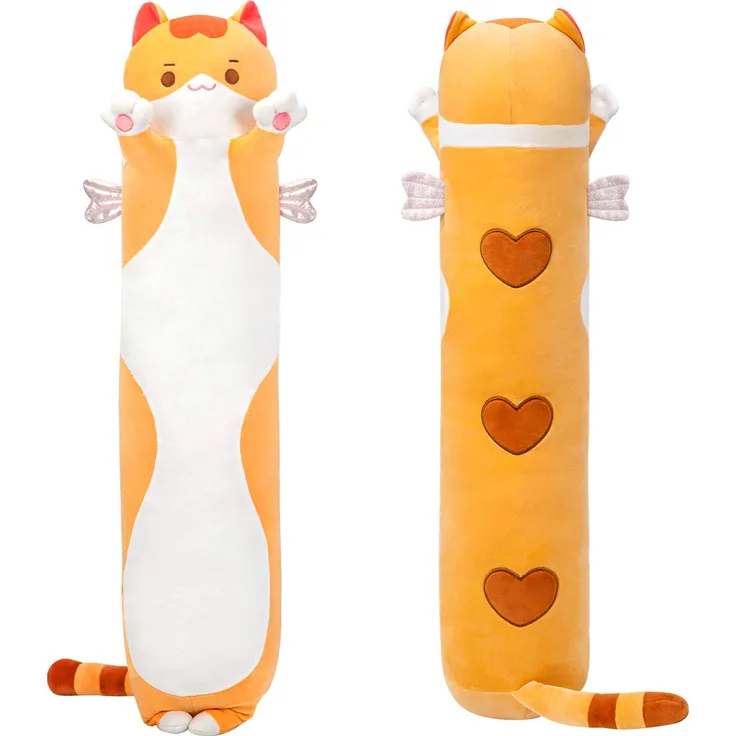 Mewaii Stofftiere Katzen Orange 70CM Plüsch Kissen Lang Kätzchen Plüschtier Ausgestopftes Tier Spielzeug Kuschelkissen Geschenk Plüschkissen über 3 Jahren