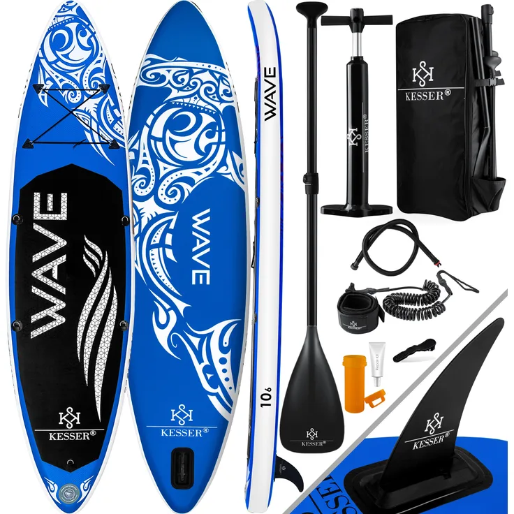 KESSER® Aufblasbares SUP Board Set Stand Up Paddle Board Premium Surfboard Wassersport | 6 Zoll Dick | Komplettes Zubehör | 130kg (AQUA) Blau 320CM