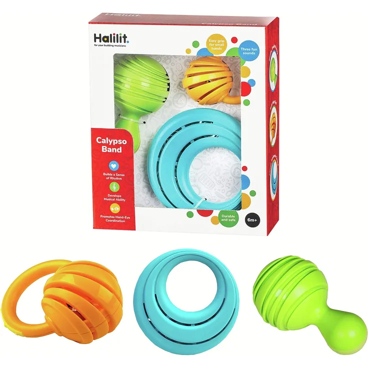 Halilit Calypso Band Musical Instrument Baby Gift Set. Colourful, Tropical Maraca, Tambourine and Cage Bell. Music Sensory Baby Shaker Music Toy. BPA Free. Suitable for Boys & Girls 6 Months +